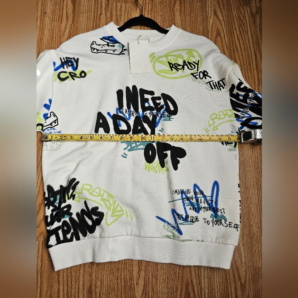 Kids Ivory Graffiti Sweatshirt “I Need a Day Off” Size 13-14 Years NWT ZARA - Picture 7 of 7